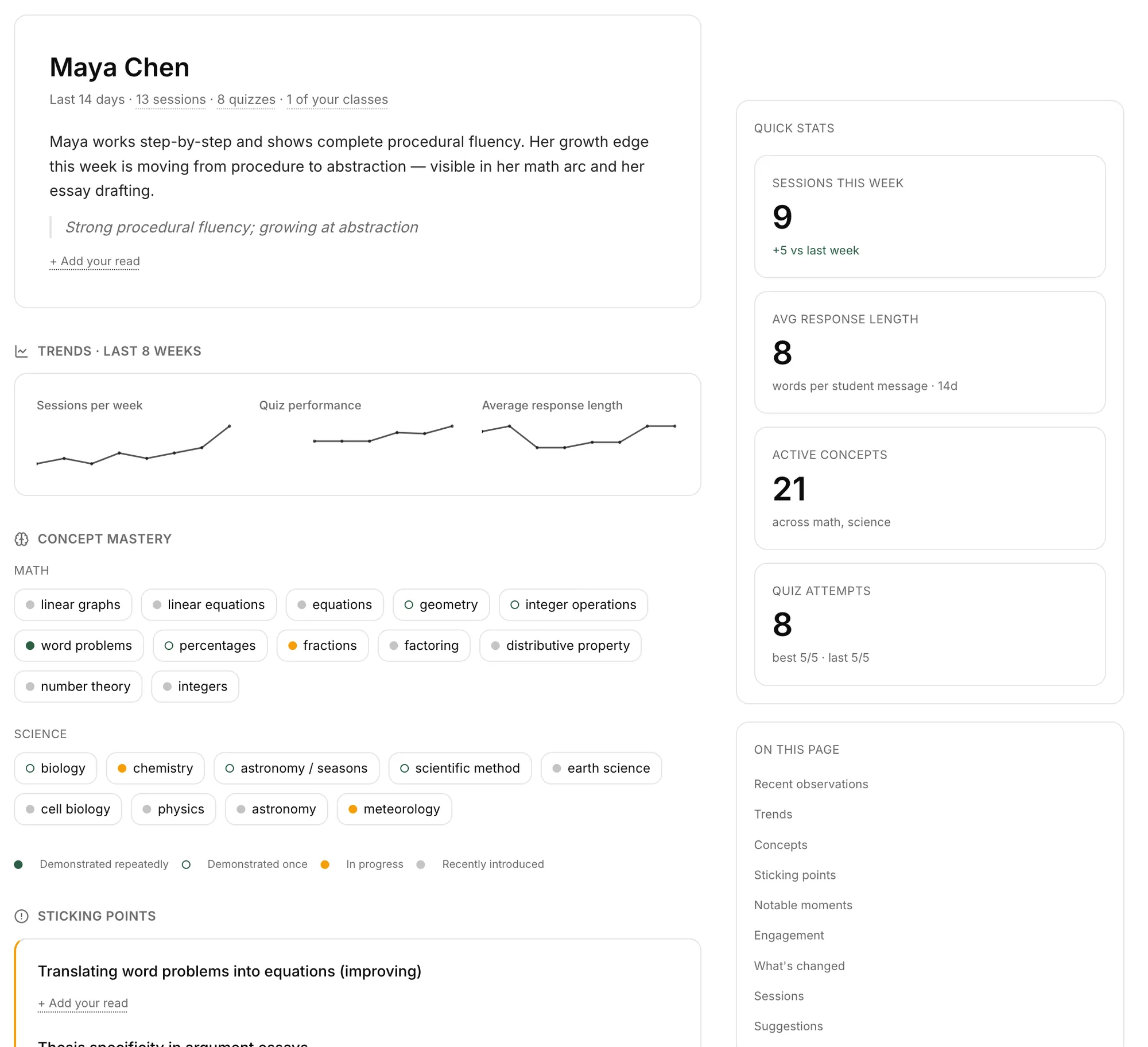 Orchen teacher insight dashboard
